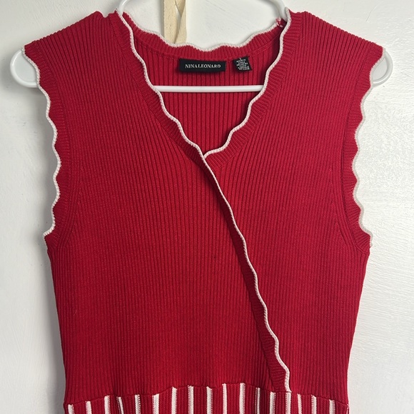 Nina Leonard Dress NWT Sweater-Dress Spring Red/White stripes Sz. S Midi ribbed - Picture 4 of 15